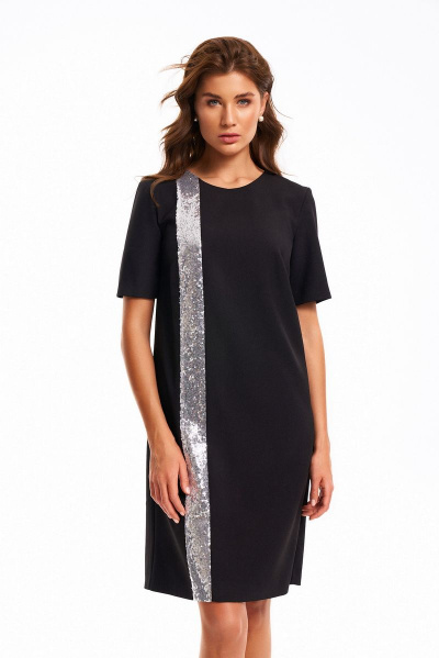 Платье прямого силуэта с пайетками и вырезами KaVaRi 1064 черный - фото 2