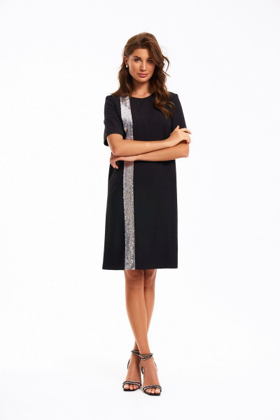 Платье прямого силуэта с пайетками и вырезами KaVaRi 1064 черный - фото 12