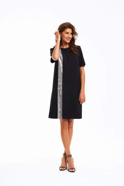 Платье прямого силуэта с пайетками и вырезами KaVaRi 1064 черный - фото 11