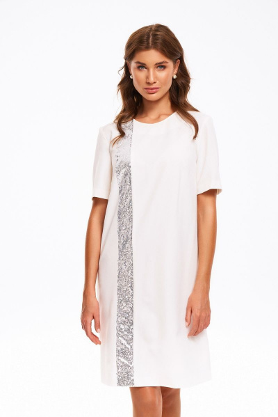 Платье коктейльное с укороченным рукавом и пайетками KaVaRi 1064.1 белый - фото 9