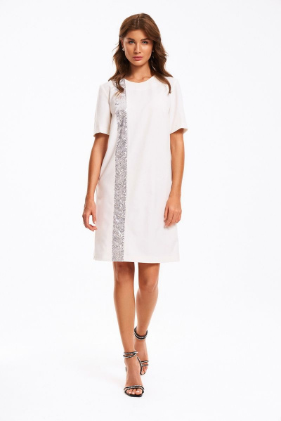 Платье коктейльное с укороченным рукавом и пайетками KaVaRi 1064.1 белый - фото 2