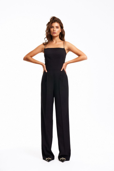 Нарядный комбинезон с корсетом из цепочек и прямыми брюками KaVaRi 3006 черный - фото 1