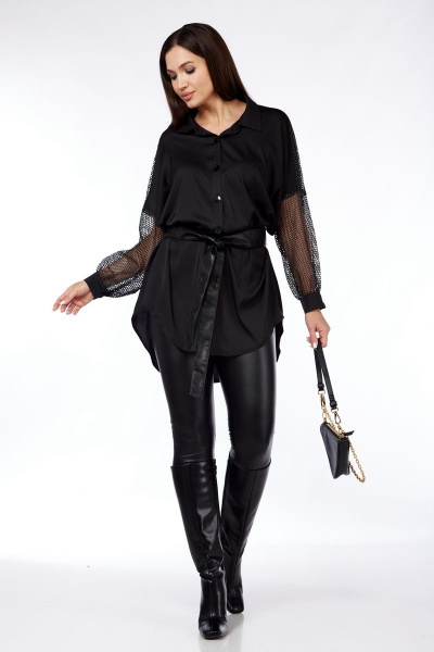 Оригинальная нарядная блуза из атлас-шифона и сетки Michel chic 779 черный - фото 7