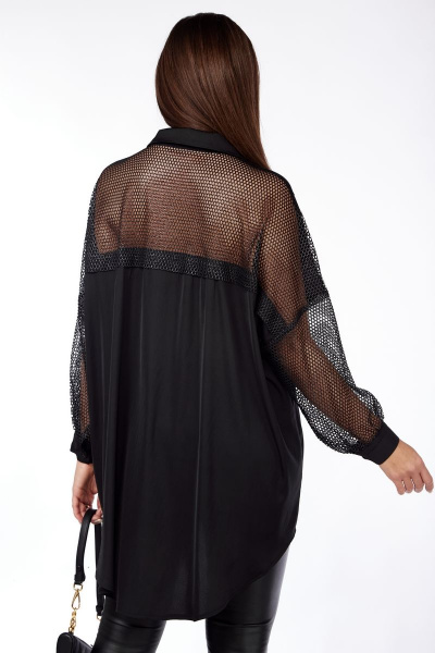 Оригинальная нарядная блуза из атлас-шифона и сетки Michel chic 779 черный - фото 6