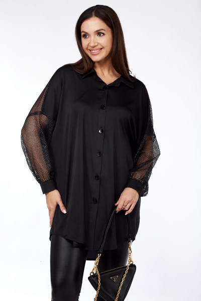 Оригинальная нарядная блуза из атлас-шифона и сетки Michel chic 779 черный - фото 2