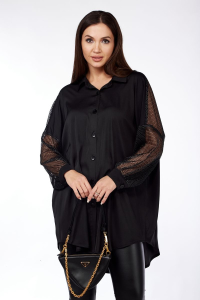 Оригинальная нарядная блуза из атлас-шифона и сетки Michel chic 779 черный - фото 1