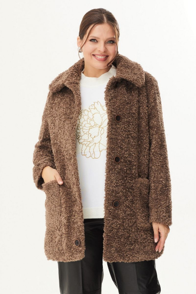 Теплая экомеховая шуба с застежкой на пуговицы Магия моды 2367 коричневый - фото 3