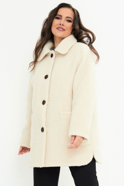 Теплая белая шуба из экомеха с карманами Магия моды 2367 молочный - фото 5