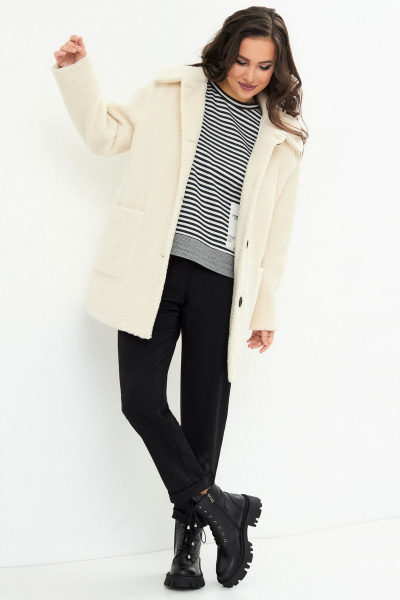 Теплая белая шуба из экомеха с карманами Магия моды 2367 молочный - фото 4