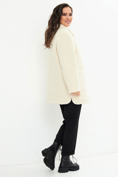 Теплая белая шуба из экомеха с карманами Магия моды 2367 молочный - фото 3