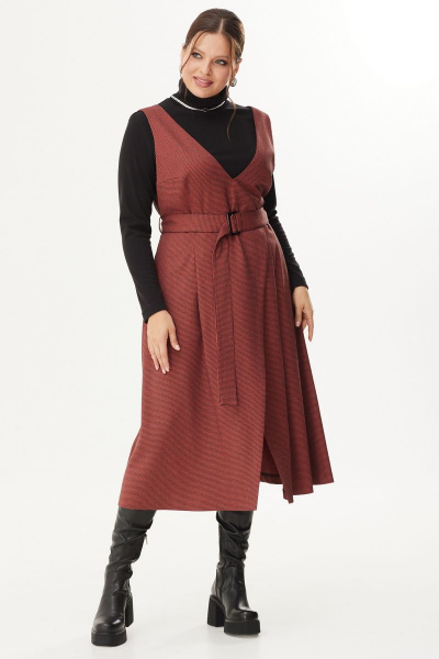 Комплект из водолазки и сарафана с эффектом запаха Магия моды 2338 терракот - фото 2