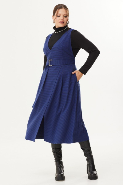 Стильный комплект водолазки и сарафана с поясом Магия моды 2338 синий - фото 4
