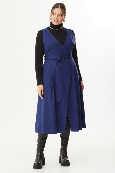 Стильный комплект водолазки и сарафана с поясом Магия моды 2338 синий - фото 3