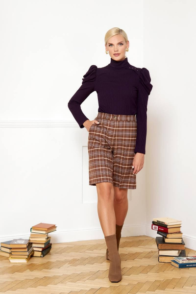 Демисезонная водолазка из трикотажа с высокой стойкой VIZANTI 8120 баклажан - фото 1