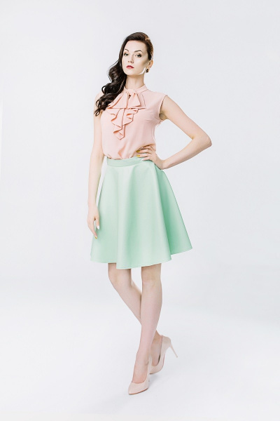 Розовая деловая блуза с воротником-стойкой S. Veles 2-42А24 - фото 1