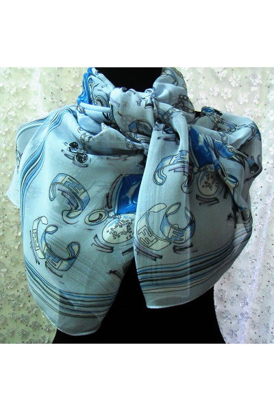 Шарф демисезонный из текстиля голубой мультиколор OLANTIZ S3-3 - фото 1