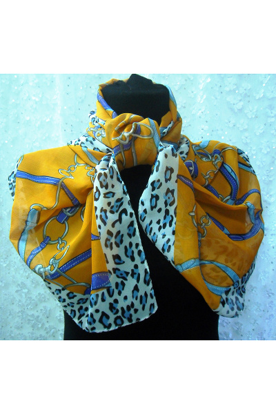 Шарф демисезонный из текстиля желтый оранжевый мультиколор OLANTIZ S3-5 - фото 1