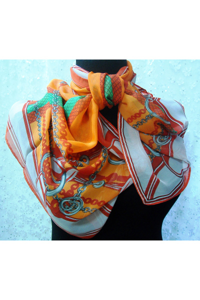 Шарф демисезонный из текстиля мультиколор оранжевый OLANTIZ S3-6 - фото 1