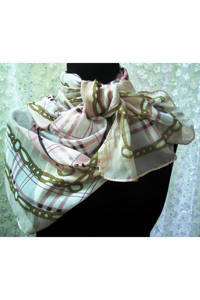 Шарф демисезонный из текстиля бежевый мультиколор OLANTIZ S3-10 - фото 1