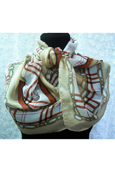 Шарф демисезонный из текстиля бежевый мультиколор OLANTIZ S3-11 - фото 1