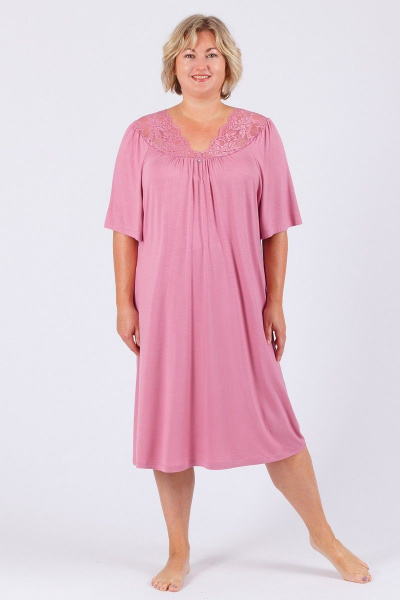 Домашняя розовая сорочка из вискозы и кружева Belarusachka С4266/1 сакура - фото 2