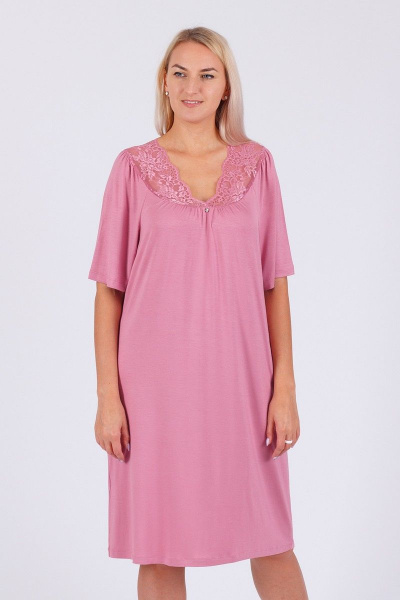 Домашняя розовая сорочка из вискозы и кружева Belarusachka С4266/1 сакура - фото 3