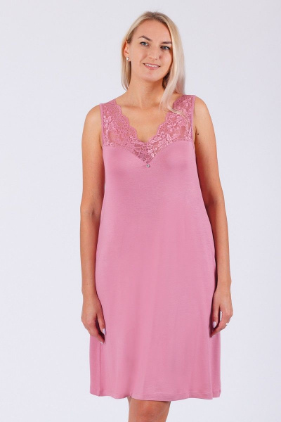 Розовая сорочка из вискозы, кружева и трикотажа Belarusachka С4476Т/1 сакура - фото 1