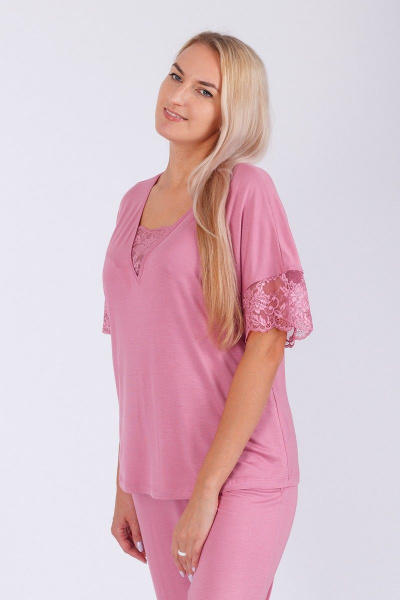 Домашний комплект блуза, брюки из вискозы и кружева Belarusachka С4853В сакура - фото 2