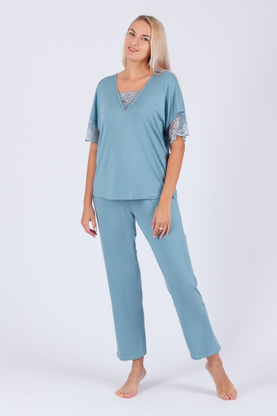 Домашний комплект блуза и брюки из вискозы и кружева Belarusachka С4853В/1 ниагара - фото 1