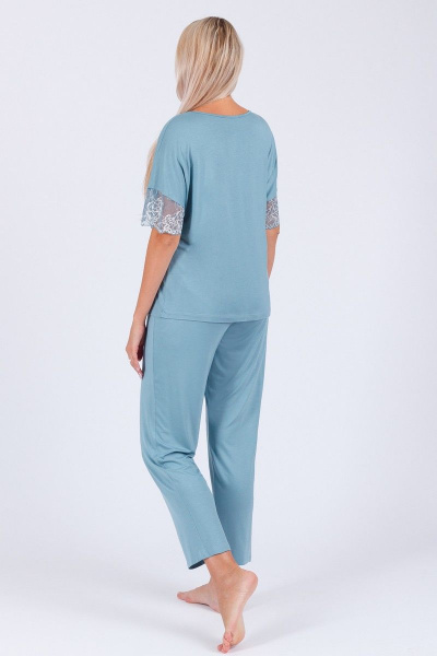 Домашний комплект блуза и брюки из вискозы и кружева Belarusachka С4853В/1 ниагара - фото 3