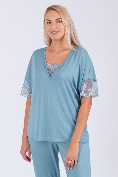 Домашний комплект блуза и брюки из вискозы и кружева Belarusachka С4853В/1 ниагара - фото 2