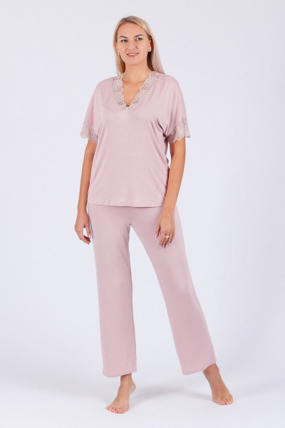 Домашний комплект блуза и брюки из вискозы и кружева Belarusachka С5358/2 лотос - фото 4
