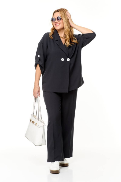 Классический комплект брюки и жакет из текстиля Taita plus 2329/2 графит - фото 2