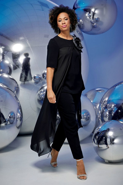 Комплект из блузы свободного кроя и зауженных брюк Магия моды 2360 черный - фото 1