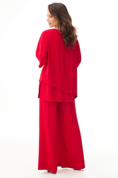 Элегантный комплект блуза из ткани с принтом и брюки с запахом Магия моды 2336 красный - фото 2