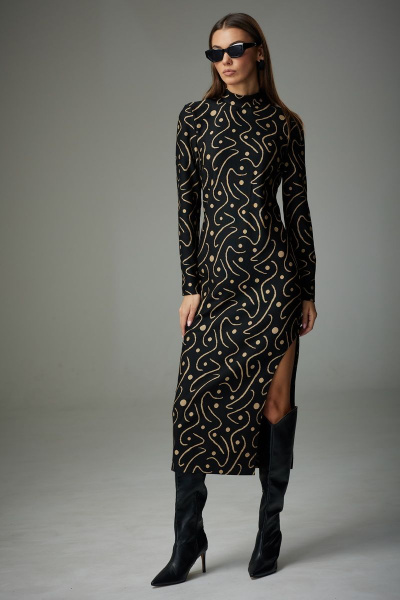 Длинное трикотажное платье с воротником-стойкой и вытачками N.O.W. 1331 - фото 7