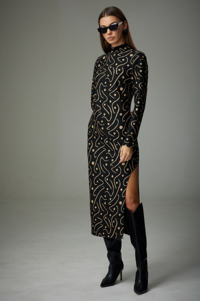 Длинное трикотажное платье с воротником-стойкой и вытачками N.O.W. 1331 - фото 6