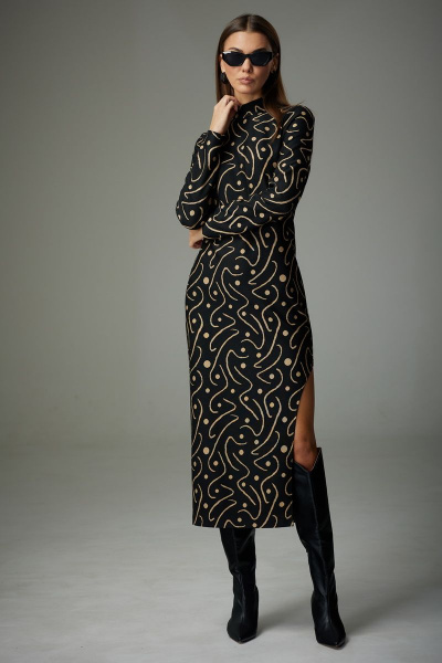 Длинное трикотажное платье с воротником-стойкой и вытачками N.O.W. 1331 - фото 5