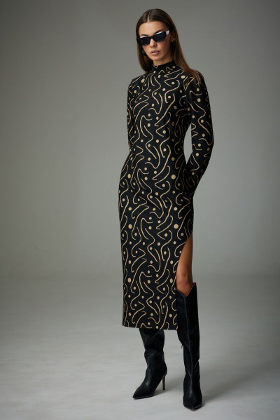 Длинное трикотажное платье с воротником-стойкой и вытачками N.O.W. 1331 - фото 4