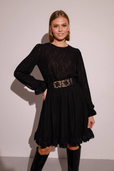 Коктейльное платье из шифона и кружевных вставок PUR PUR 11-224 - фото 1