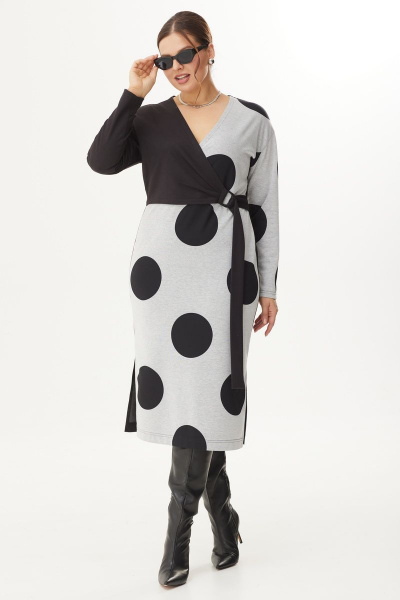 Нарядное платье из трикотажа с спущенным плечом и разрезом Орхидея 1318 - фото 5