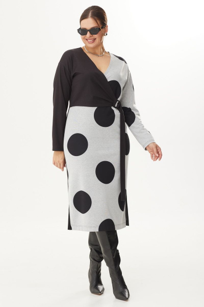 Нарядное платье из трикотажа с спущенным плечом и разрезом Орхидея 1318 - фото 1