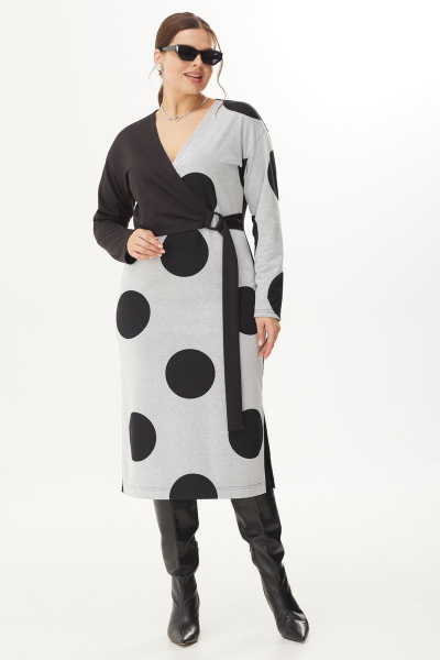 Нарядное платье из трикотажа с спущенным плечом и разрезом Орхидея 1318 - фото 4