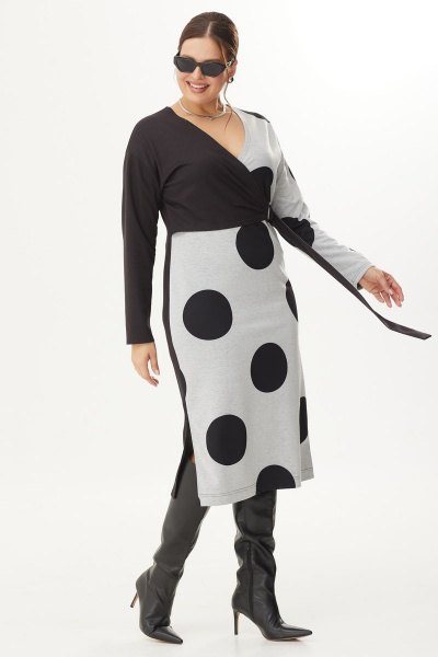 Нарядное платье из трикотажа с спущенным плечом и разрезом Орхидея 1318 - фото 3