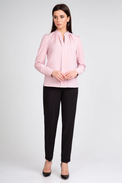 Деловая розовая блузка из легкой ткани с складками IVARI 405 пудра - фото 4