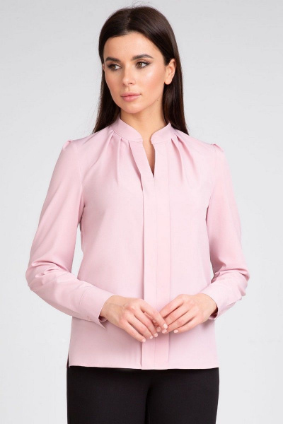 Деловая розовая блузка из легкой ткани с складками IVARI 405 пудра - фото 2