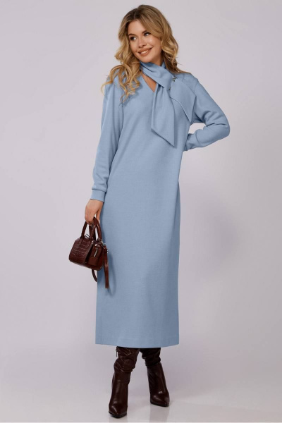 Лёгкое платье из трикотажа с съемным воротником и разрезом Laikony L-801г - фото 1