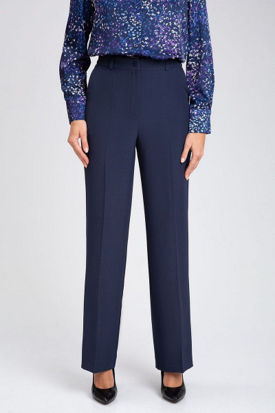 Деловой костюм-двойка из текстиля с высоким поясом IVARI 10609 темно-синий - фото 8