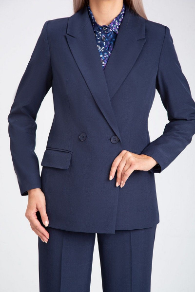 Деловой костюм-двойка из текстиля с высоким поясом IVARI 10609 темно-синий - фото 5