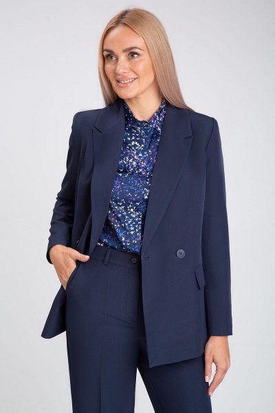 Деловой костюм-двойка из текстиля с высоким поясом IVARI 10609 темно-синий - фото 4